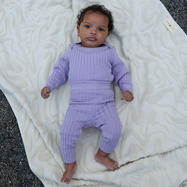 US stockist of Grown's organic cotton ribbed essential bodysuit in Lilac