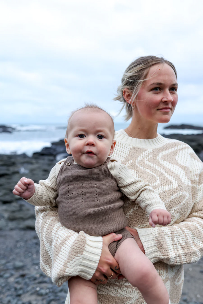 US stockist of Grown's organic "Hi" romper in Mushroom