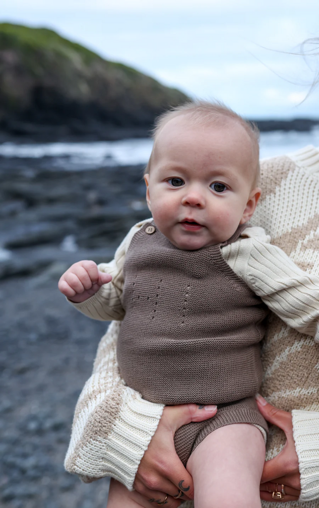 US stockist of Grown's organic "Hi" romper in Mushroom