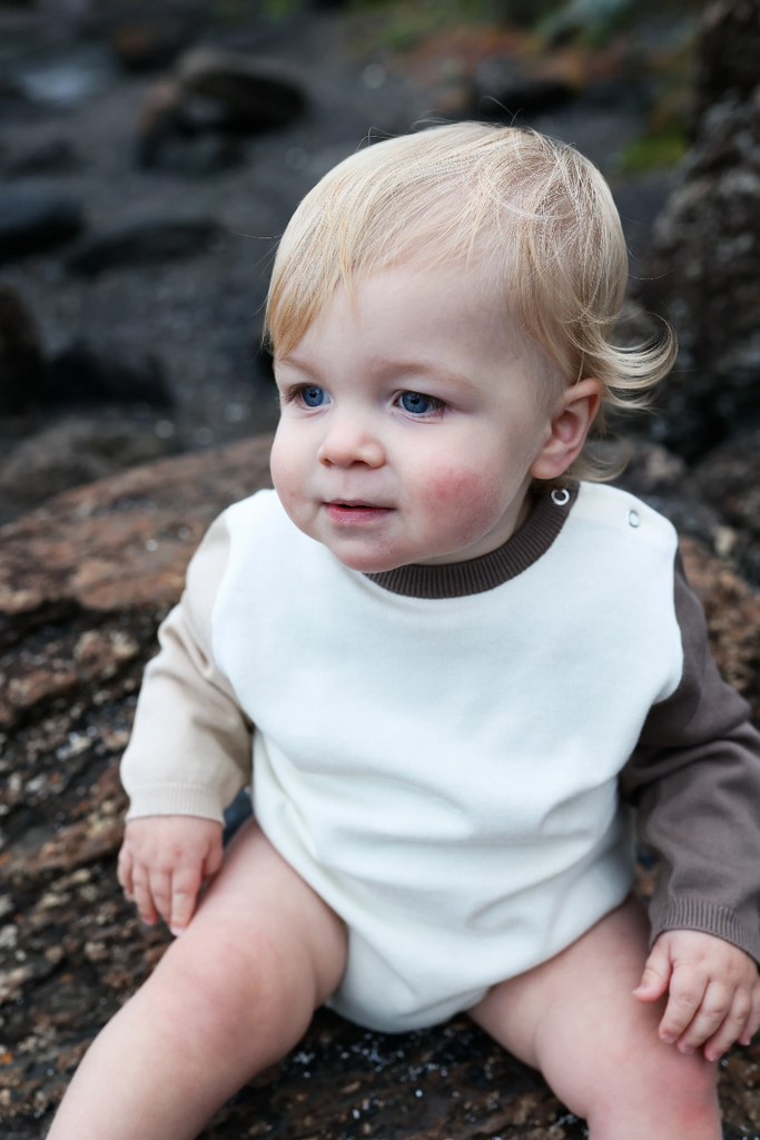 US stockist of Grown's organic cotton colorblock long sleeve romper