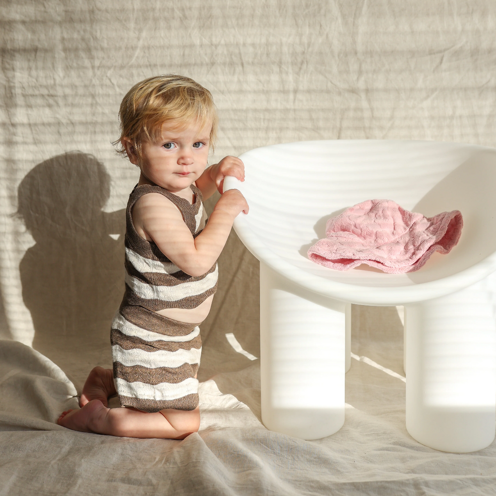 US stockist of Grown Clothing's knit shorts in Mud/Coconut