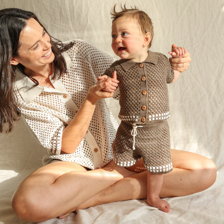 US stockist of Grown Clothing's hand crocheted "Mud" shorts