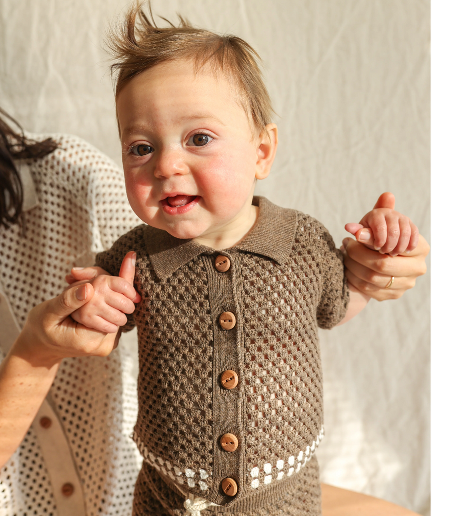 US stockist of Grown Clothing's hand crochet, short sleeve "Mud" shirt