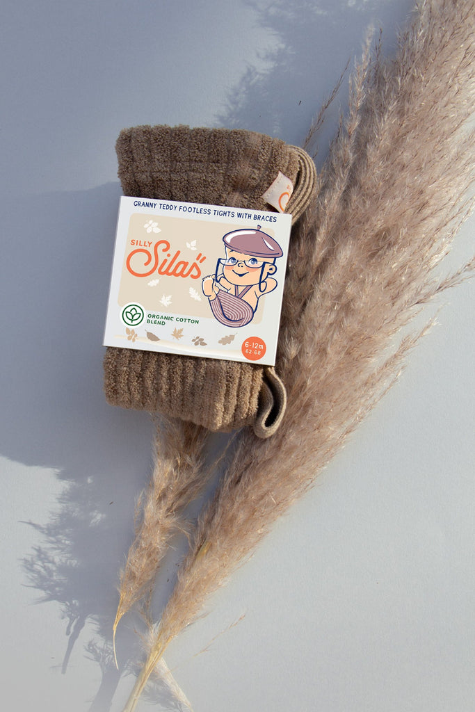 US stockist of Silly Silas' Granny Teddy Footless tights in Peanut Blend
