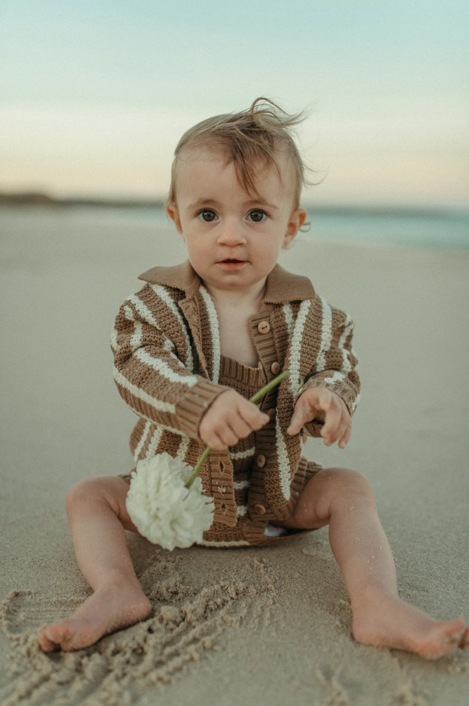 US stockist of Grown Clothing's gender neutral knitted Cedar button up cardigan.