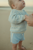 US stockist of Grown Clothing's organic textured rib sweater in Aqua/Milk