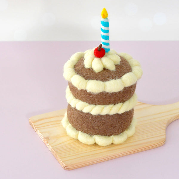 US stockist of Tara Treasures felt chocolate shortcake cake with candle