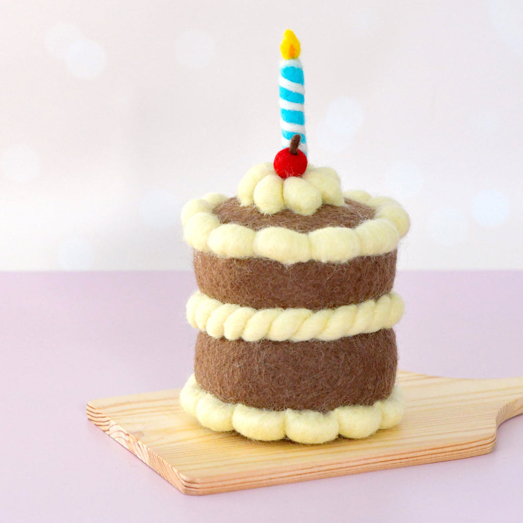 US stockist of Tara Treasures felt chocolate shortcake cake with candle