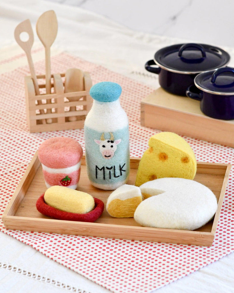 US stockist of Tara Treasures "Dairy" felt food groups play food set