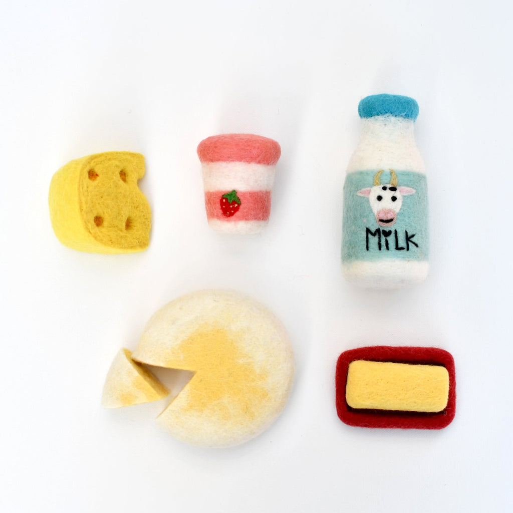US stockist of Tara Treasures "Dairy" felt food groups play food set
