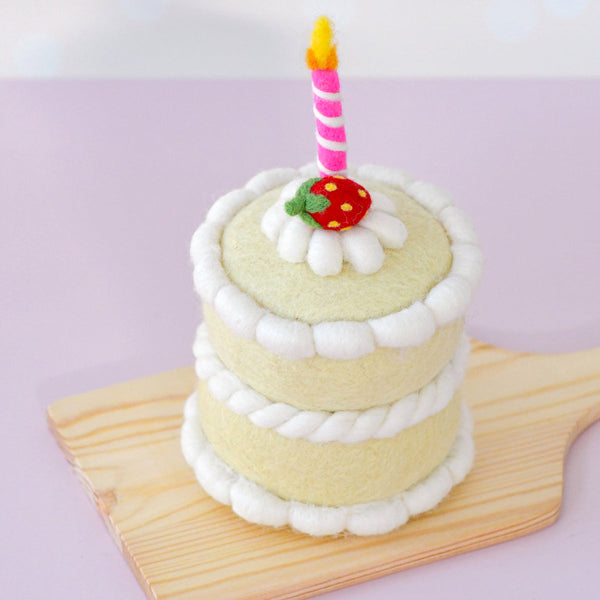US stockist of Tara Treasures felt strawberry shortcake cake with candle