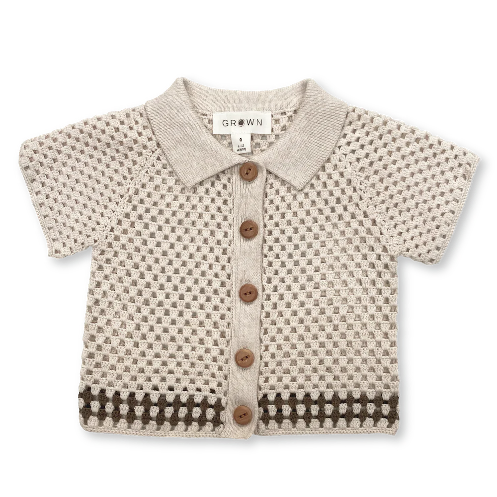 US stockist of Grown Clothing's hand crocheted Coconut short sleeve shirt.
