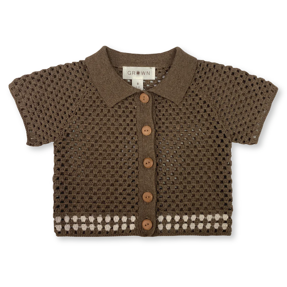 US stockist of Grown Clothing's hand crochet, short sleeve "Mud" shirt