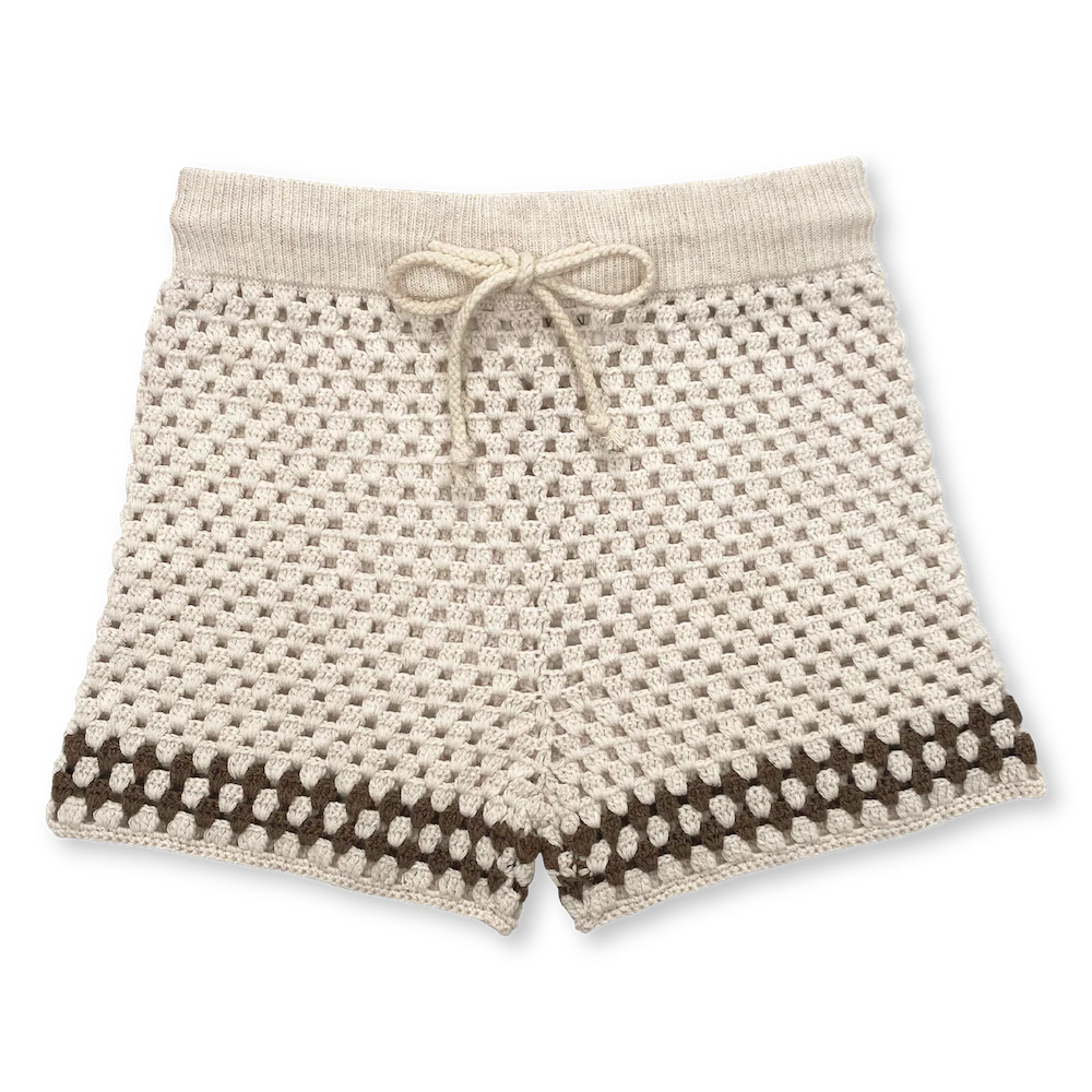 US stockist of Grown Clothing's hand crochet "Coconut" Shorts.
