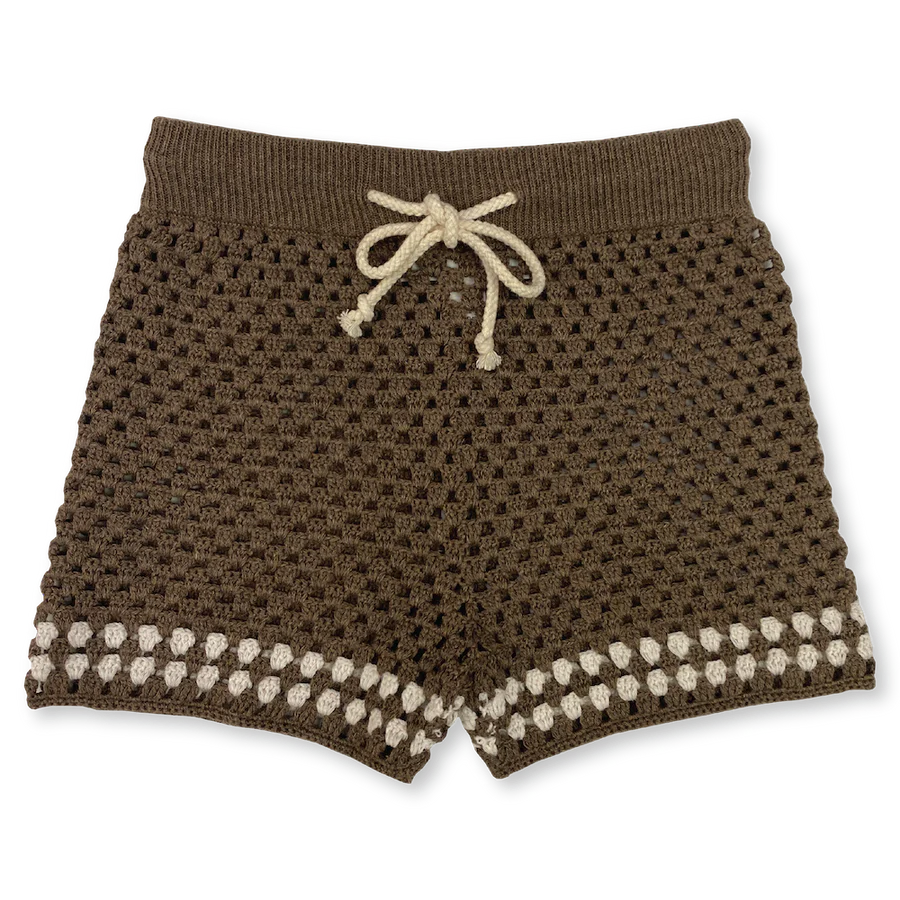 US stockist of Grown Clothing's hand crocheted "Mud" shorts