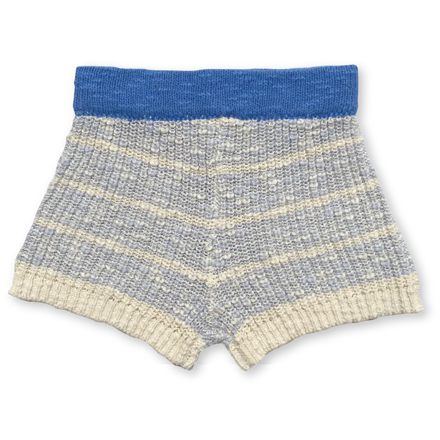 US stockist of Grown Clothing's organic textured rib shorts in Aqua/Milk