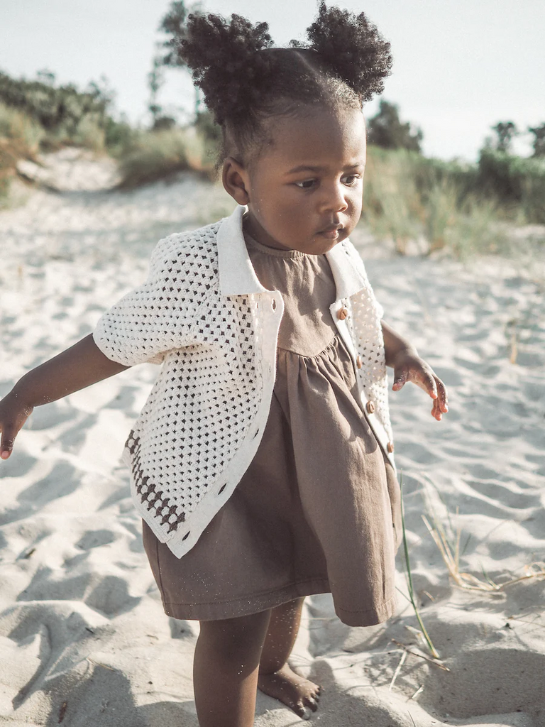 US stockist of Grown Clothing's hand crocheted Coconut short sleeve shirt.