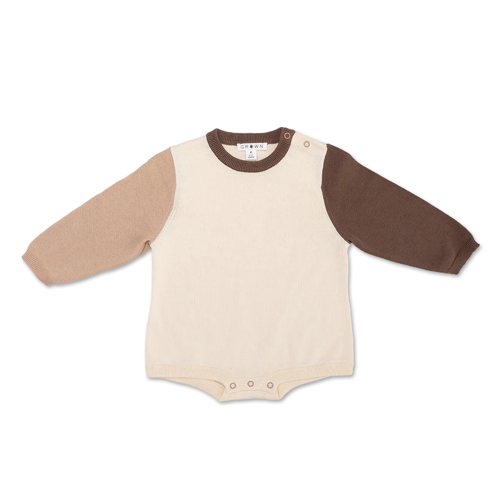 US stockist of Grown's organic cotton colorblock long sleeve romper