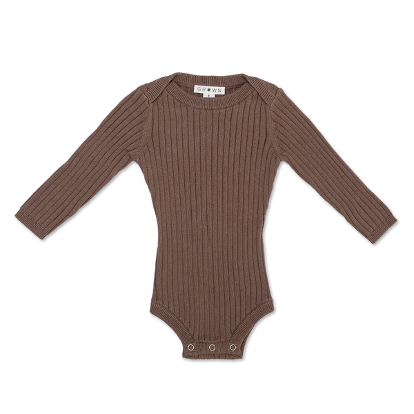 US stockist of Grown's organic cotton ribbed essential bodysuit in Mushroom