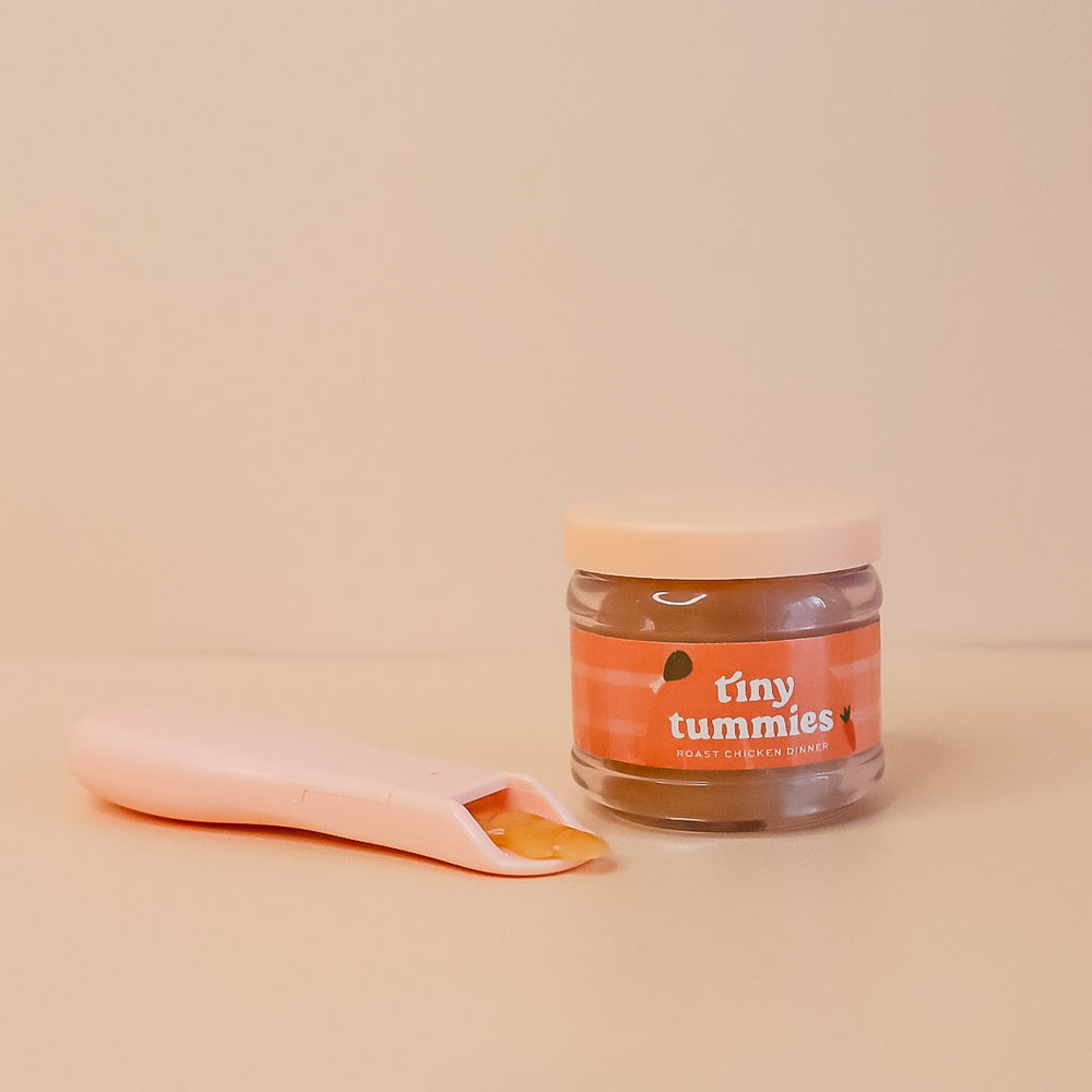 US stockist of Tiny Harlow's Tiny Tummies Roast Chicken Dinner jar and magic spoon.