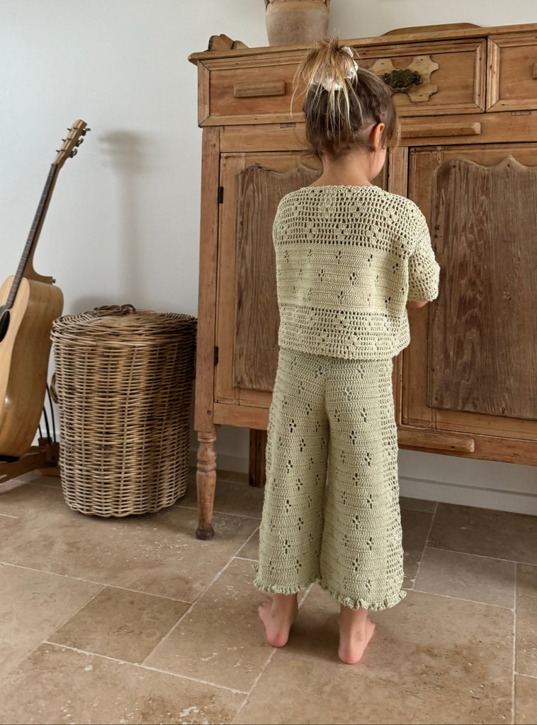 US stockist of Illoura the Label's Filet Crochet Crop in Moss