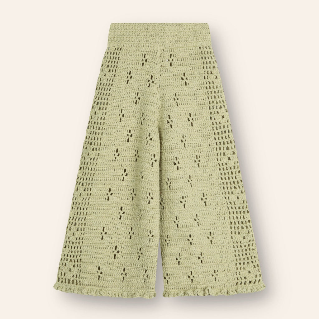 US stockist of Illoura the Label's Filet Crochet Pants in Moss