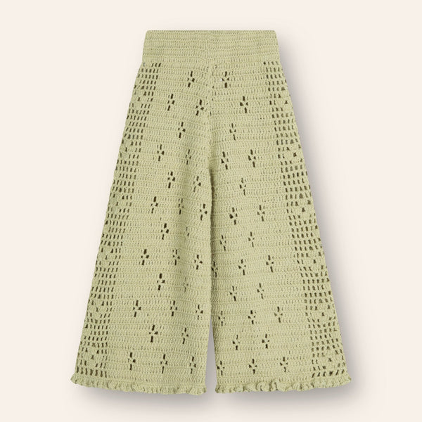 US stockist of Illoura the Label's Filet Crochet Pants in Moss