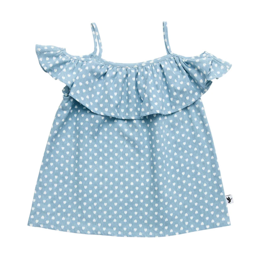 US stockist of Radicool Kids Heart Chambray Ruffle Top