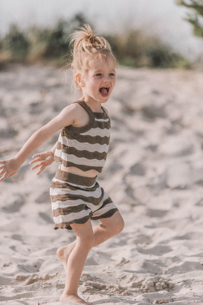 US stockist of Grown Clothing's knit shorts in Mud/Coconut