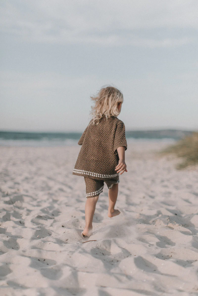 US stockist of Grown Clothing's hand crochet, short sleeve "Mud" shirt