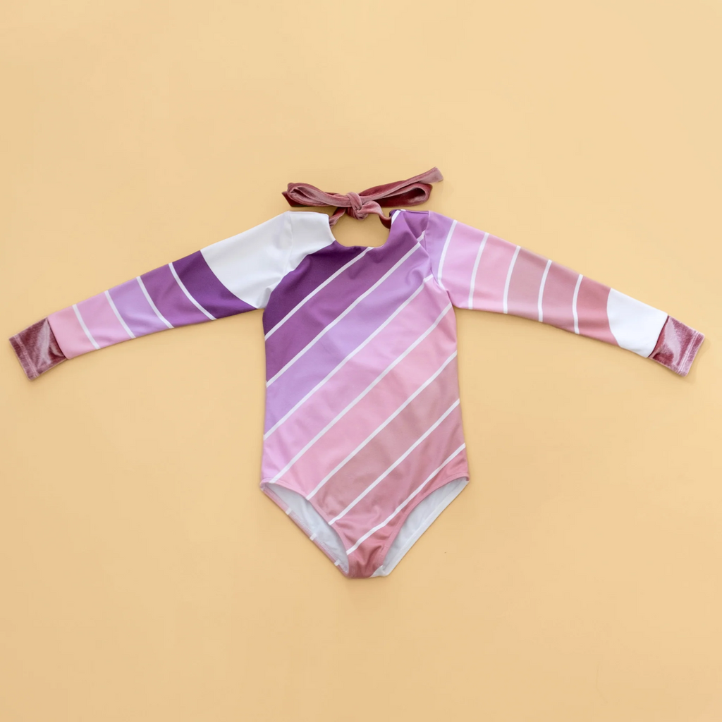 US stockist of Saint Ida's Purple Sands Rainbow One Piece Long Sleeve Swimsuit