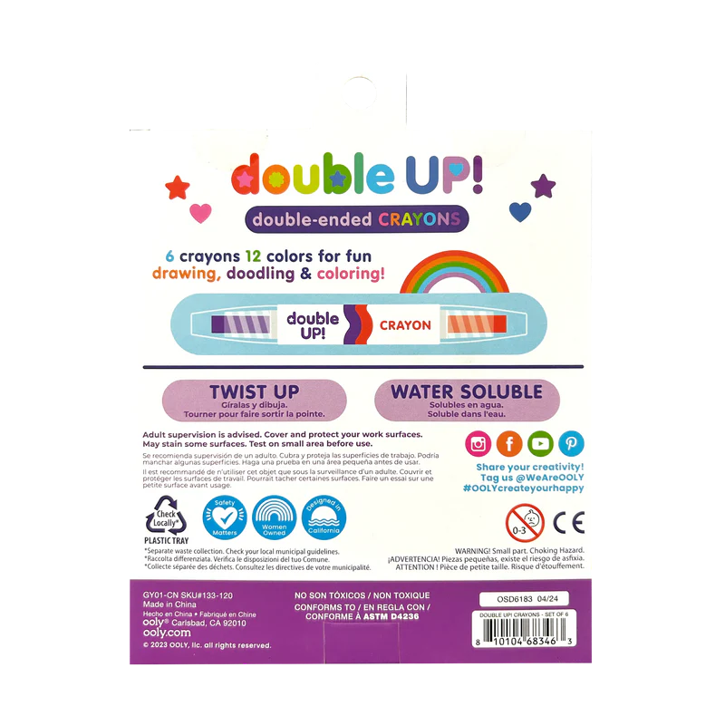 US stockist of Ooly's set of 6 Double Up!  Double Ended Crayons
