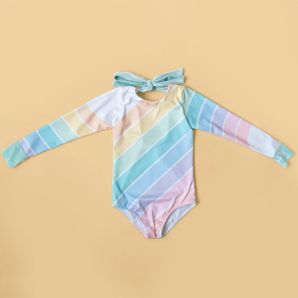 US stockist of Saint Ida's West Coast Rainbow One Piece long sleeve swimsuit