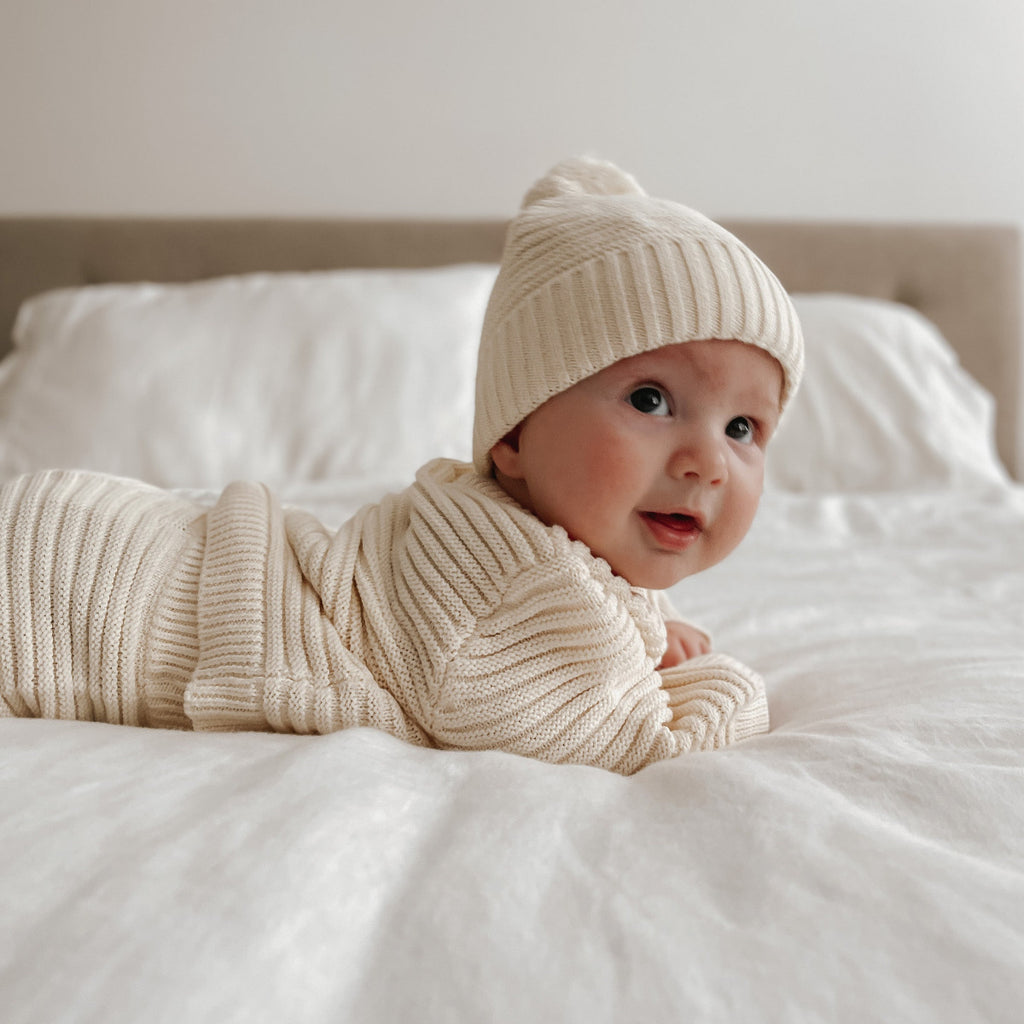 US stockist of Belle & Sun's gender neutral Linear Sweater in Natural White