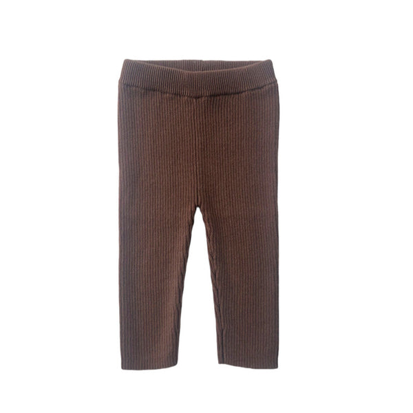 US stockist of Belle & Sun's gender neutral ribbed leggings in Dark Brown