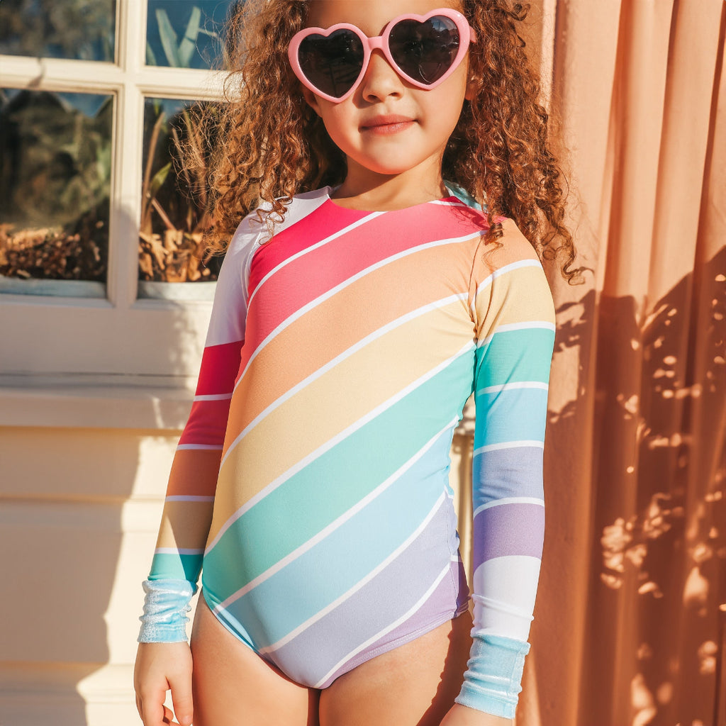 US stockist of Saint Ida's Playa del Rey Rainbow long sleeve one piece swimsuit