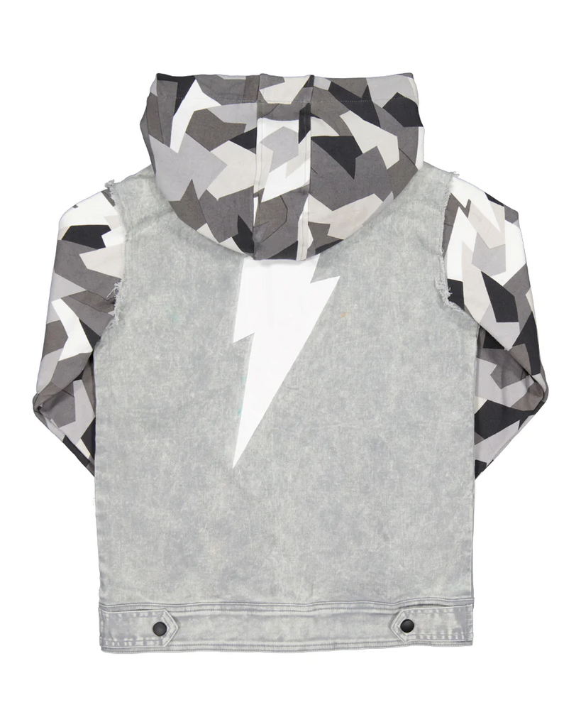 US stockist of Radicool Kids Geo Camo Denim Hooded Jacket