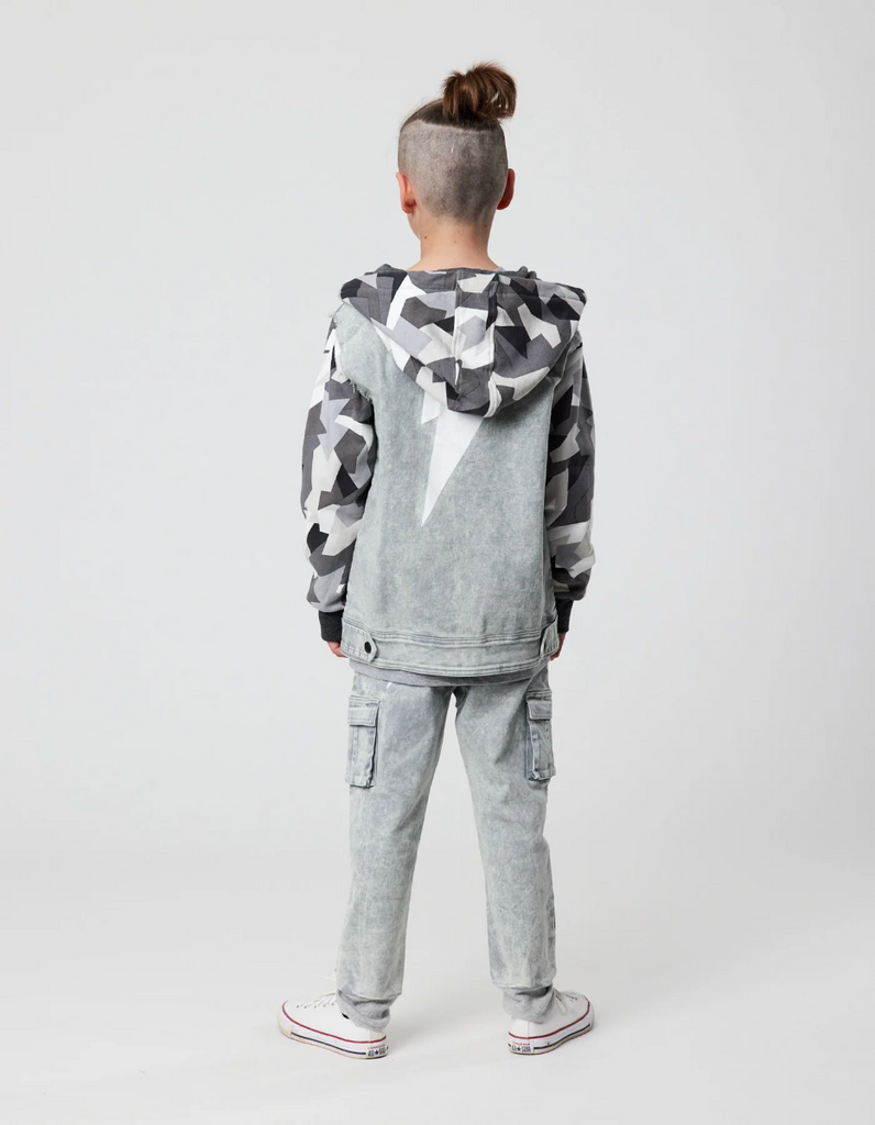 US stockist of Radicool Kids Geo Camo Denim Hooded Jacket