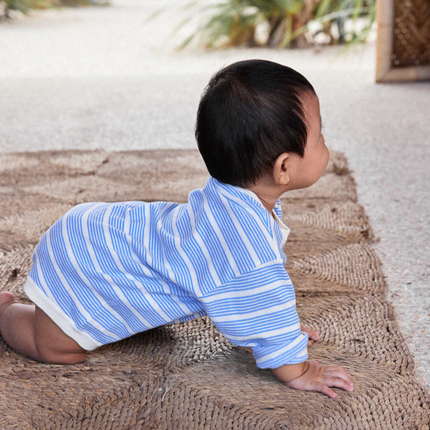 US stockist of Grown Clothing's organic Marine/Milk Stripe Romper