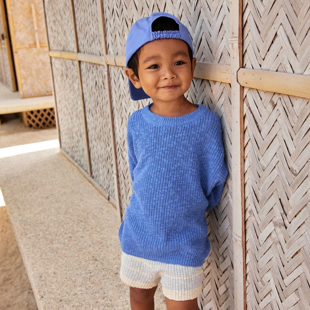 US stockist of Grown Clothing's organic textured rib sweater in Marine