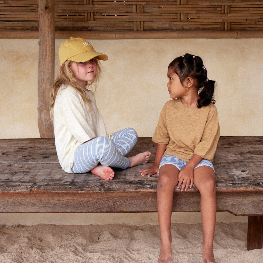 US stockist of Grown Clothing's Marine/Milk striped ribbed essential leggings