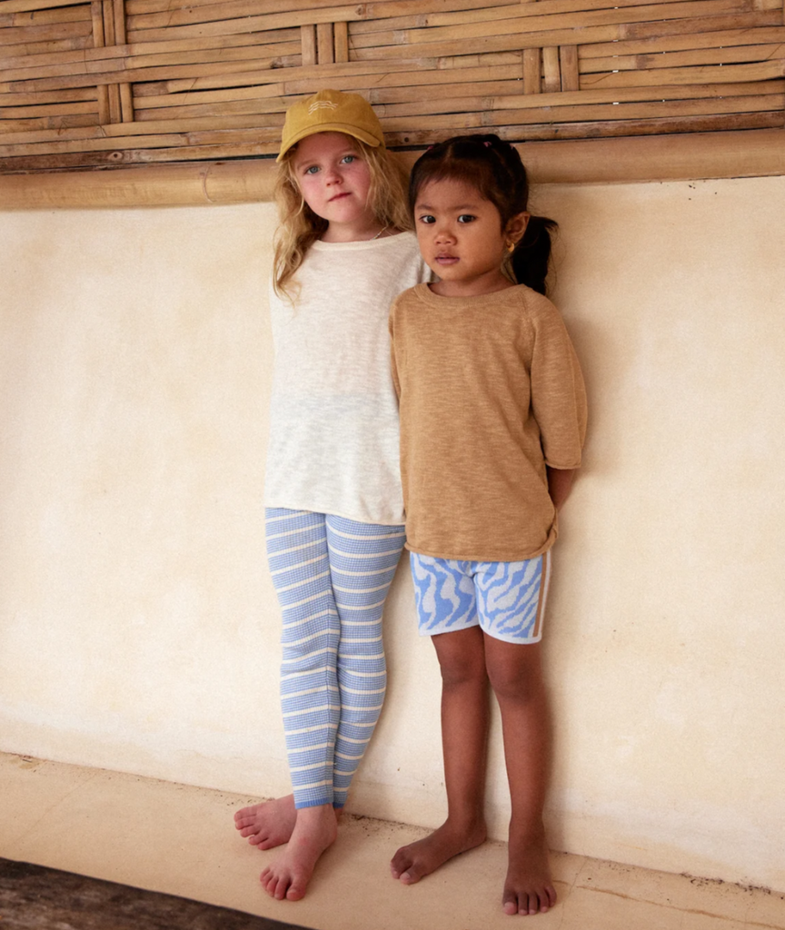 US stockist of Grown Clothing's Marine/Milk striped ribbed essential leggings