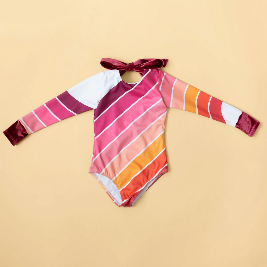 US stockist of Saint Ida's Sunset Beach Rainbow One Piece long sleeve swimsuit