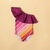 US stockist of Saint Ida's Sunset Beach Rainbow One Shoulder Ruffle Swimsuit