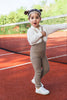 US stockist of Silly Silas' Retro Champs footless cotton tights in Oyster Grey with striped braces.