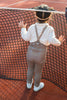 US stockist of Silly Silas' Retro Champs footless cotton tights in Oyster Grey with striped braces.