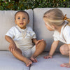 US stockist of Silly Silas' gender neutral shorty tights in cream blend.  Made from organic cotton.