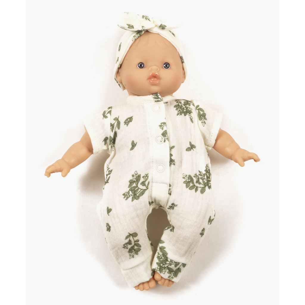 US stockist of Minikane's Lili Jumpsuit and matching headband in Mistletoe double cotton gauze
