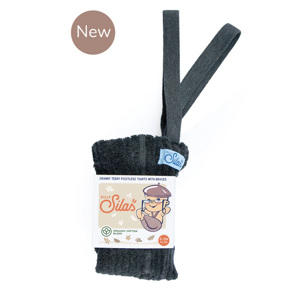 US stockist of Silly Silas' Granny Teddy Footless Tights in Dark Grey Blend