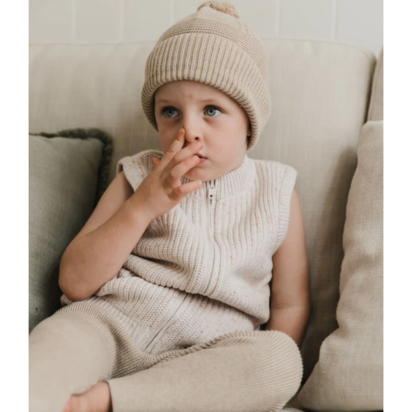US stockist of Five O'Six's Knit Sherpa Vest - Oatmeal Speckle